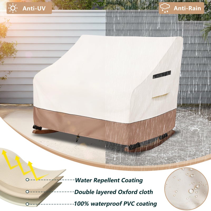 Krismile 50"" Double-Wide Outdoor Rocking Chair Cover, Waterproof & Dust Proof Patio Furniture Covers, Patio Chair Covers 51""W x 34""D x 45""H(Beige) - Image 4